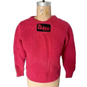 vintage The Clash Band Punk Rock Concert Pink Sweater Xs/S Hand knit Crew Women
